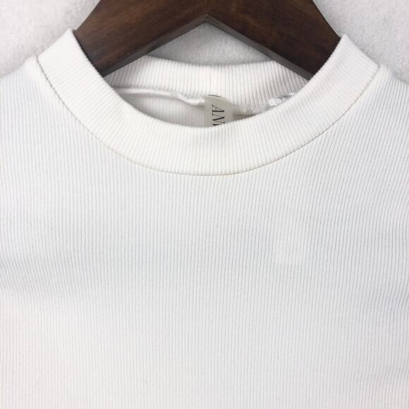 ANWND Women's White Long Sleeve Rib Knit Cropped Top with String Tie - S/M - Picture 7 of 15